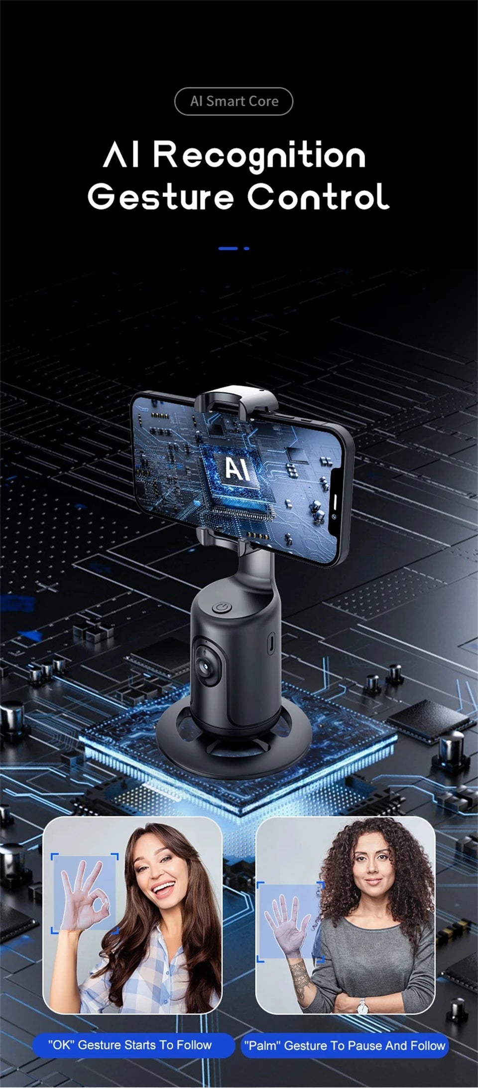 COOL DIER NEW P01 360 Rotation Gimbal Stabilizer AI Following Face Tracking Desktop Gimbal PTZ For Tiktok Smartphone Live