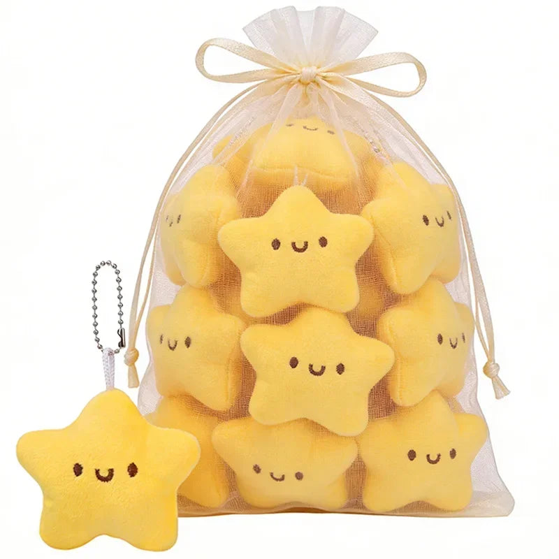 Mini Cartoon Yellow Squeezing Cute Stars Plush Toy Key Chain Fluffy Soft Cute Bag Pendant Keyring Charms Keychains Girl Gifts