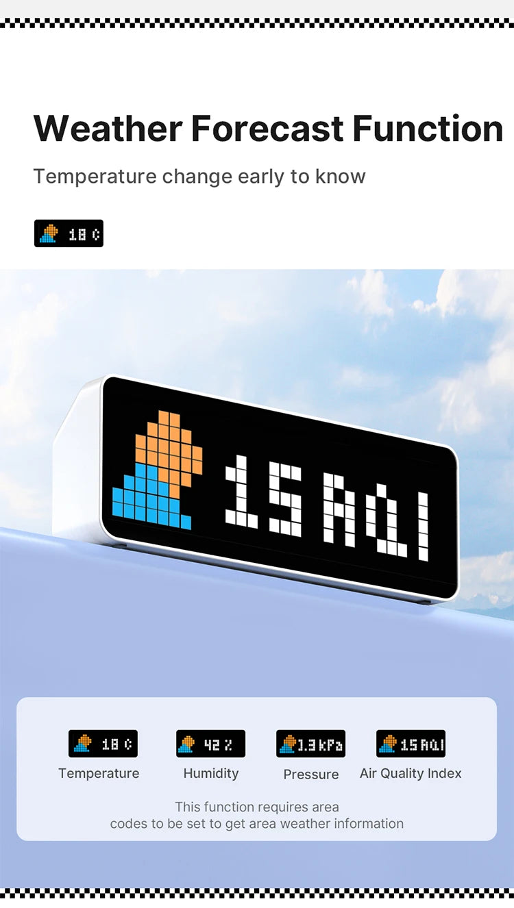 Ulanzi TC001 Smart Pixel Clock Youtube Followers Simultaneous Weather Forecast Function Pixelated Message Display