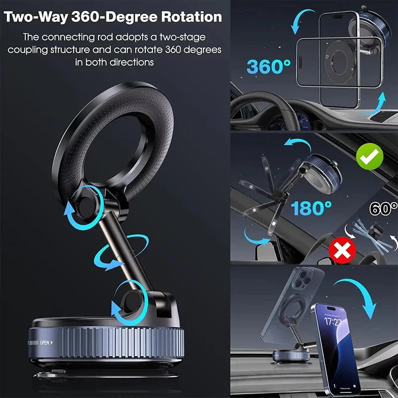 2026 New 360 ° Adjustable Suction Cup Phone Holder Vacuum Magnetic Car Phone Holder Magnetic Foldable Phone Holder Pocket Sized