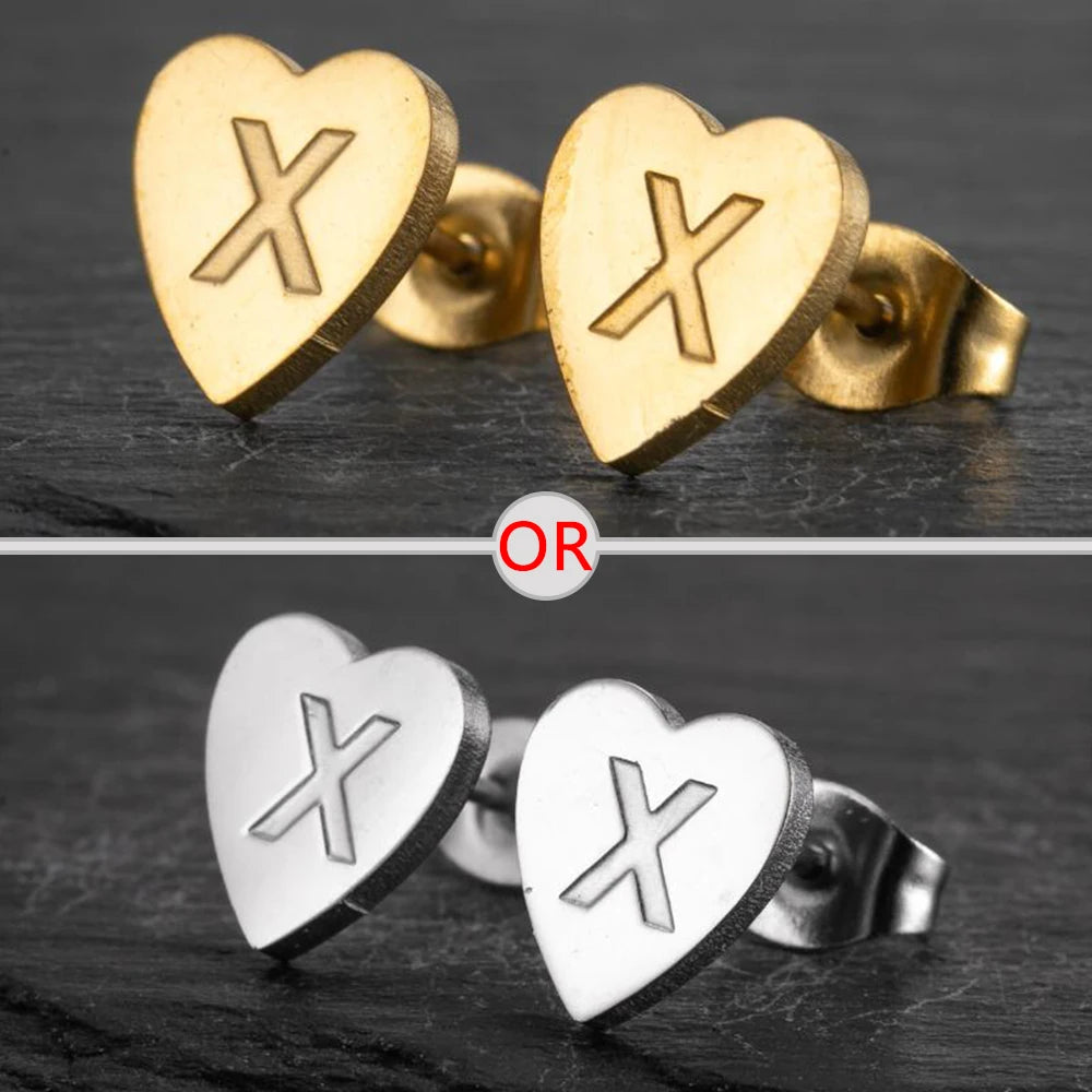 100% Stainless Steel A-Z Initial Earrings for Women Girls Personalize Letter Name Heart Stud Earring Family Jewelry Best Gifts