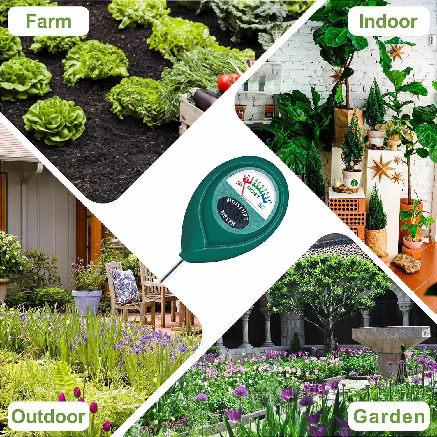 Soil Moisture Meter, Plant Water Monitor, Hygrometer Sensor for Gardening, Farming, Indoor and Outdoor Plants, No Batteries Required