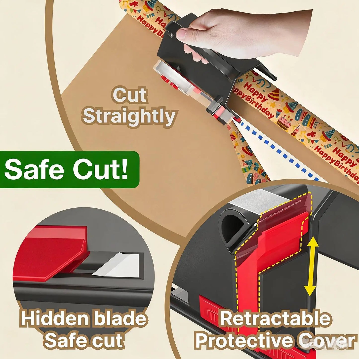 Paper Roll Cutter Roll Paper Cutter with Handle Christmas Wrapping Gadget for Student Teacher Sticker Package Film Mail