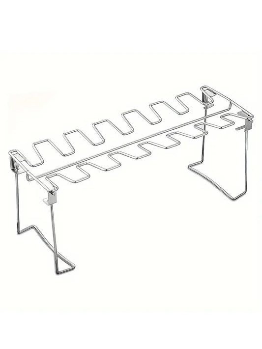Chicken Leg Rack for Grill with Drip Tray- 14 Slots Chicken Wing Rack- Premium Stainless Steel Chicken Drumstick Rack for Smoker