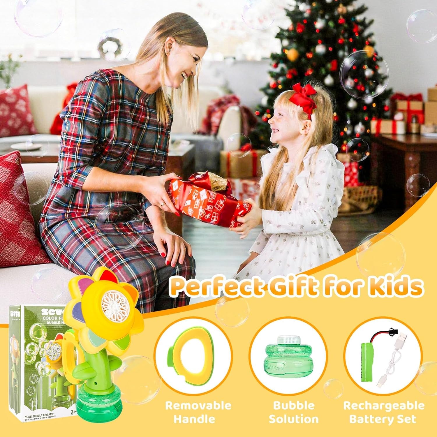 Bubble Machine, Rechargeable Sunflower Dancing Bubble Maker for Kid