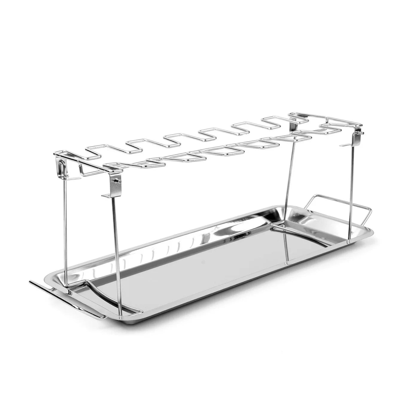 Chicken Leg Rack for Grill with Drip Tray- 14 Slots Chicken Wing Rack- Premium Stainless Steel Chicken Drumstick Rack for Smoker