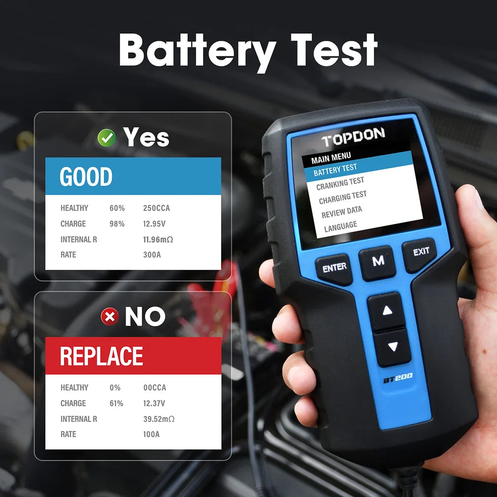 BT200 12V Car Battery Tester Digital Automotive Diagnostic Battery Tester Analyzer Vehicle Cranking Charging Scanner Tool