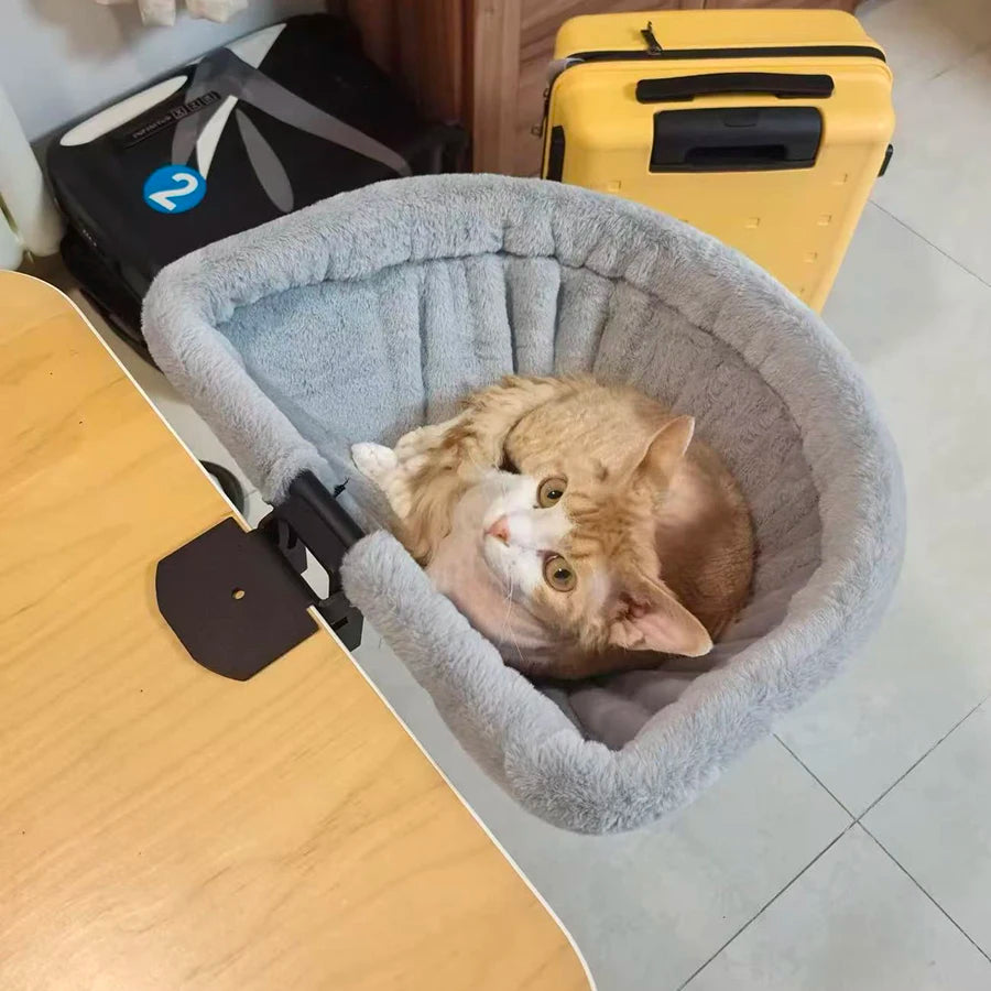 Cat Desk Bed One-Click Folding Sunken Design Space-Saving Semi-Circular Cat Desk Hammock Perch for Home Office Indoor Cats