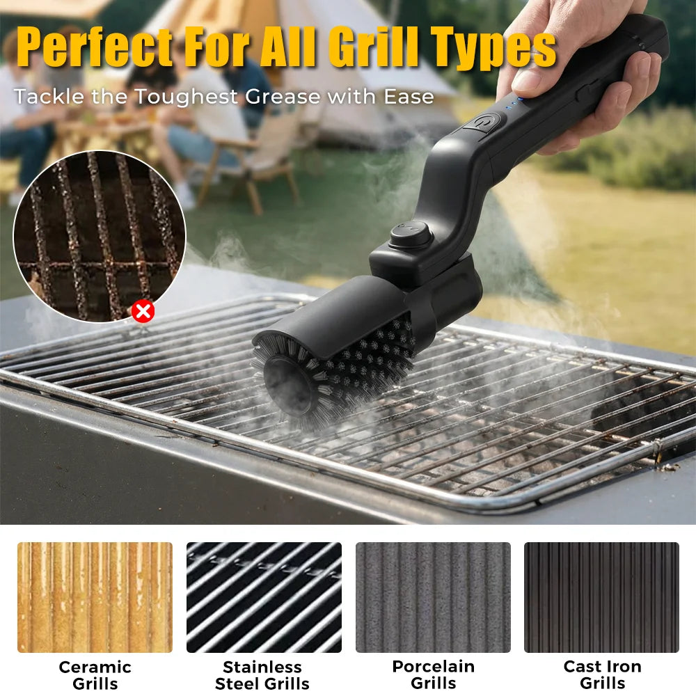BBQ Grill Brush 3-Speed Settings Electric Grill Brush 3-Speed 2600Mah Cordless Rechargeable Adjustable Angle Gifts for Men Dad