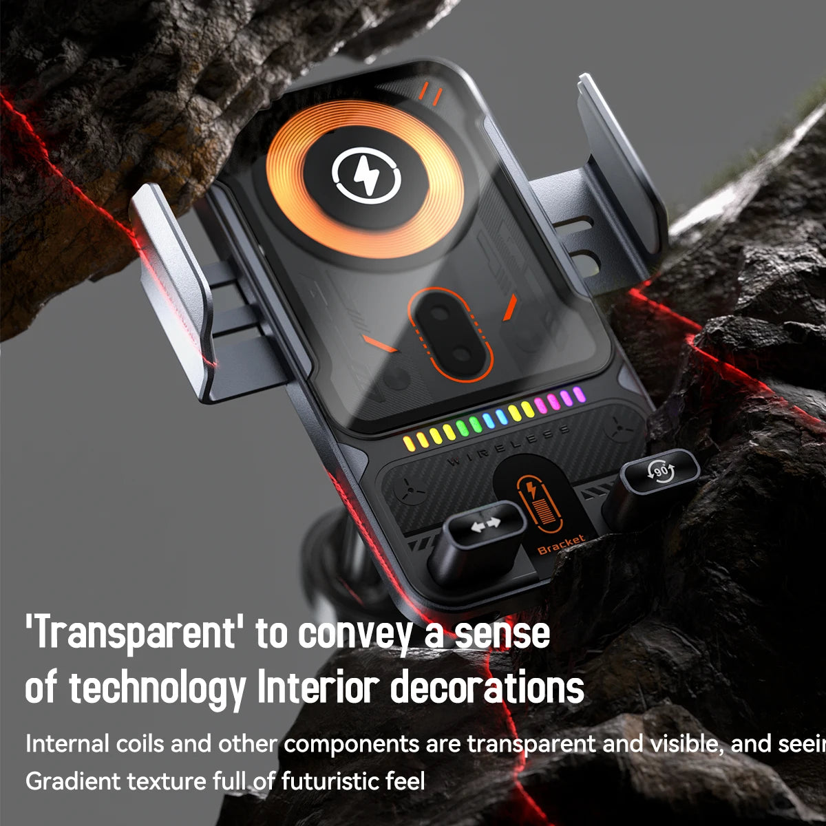 Car Universal Air Vent Electric Rotating Opening Closing Phone Holder 15W Wireless Charger Dual Coil Smart Phones Fast Charging