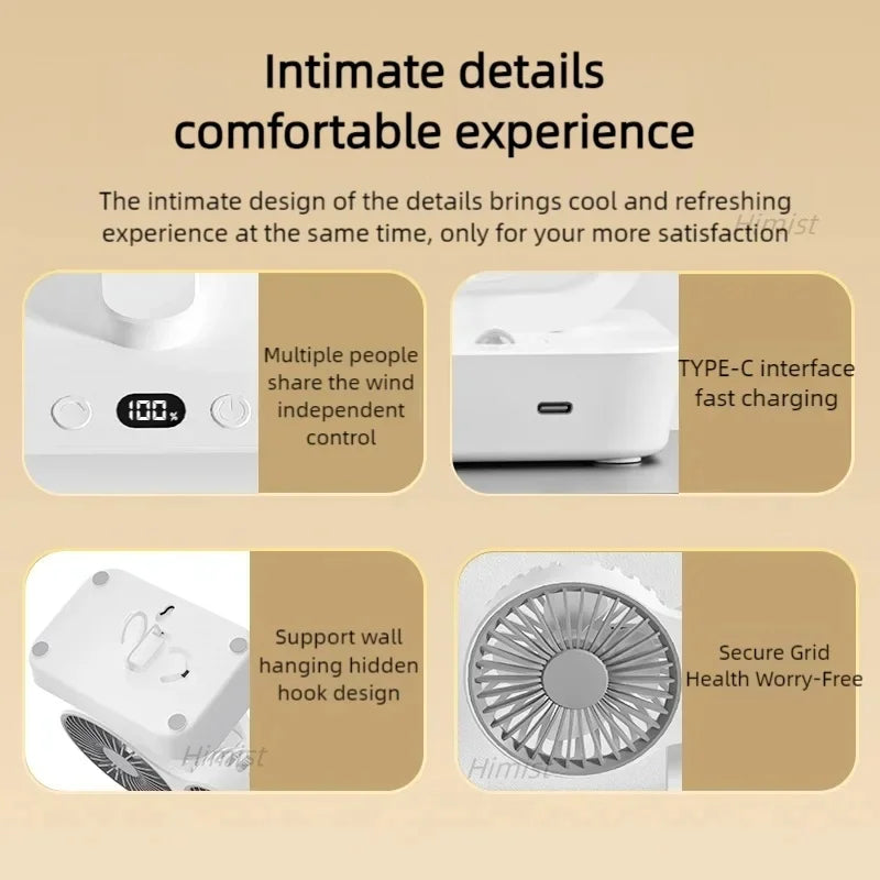Double Head Desktop Oscillating Fan USB Rechargeable 4000Mah Battery Powered Portable Automatic Rotating Table Fan 4 Gear Wind