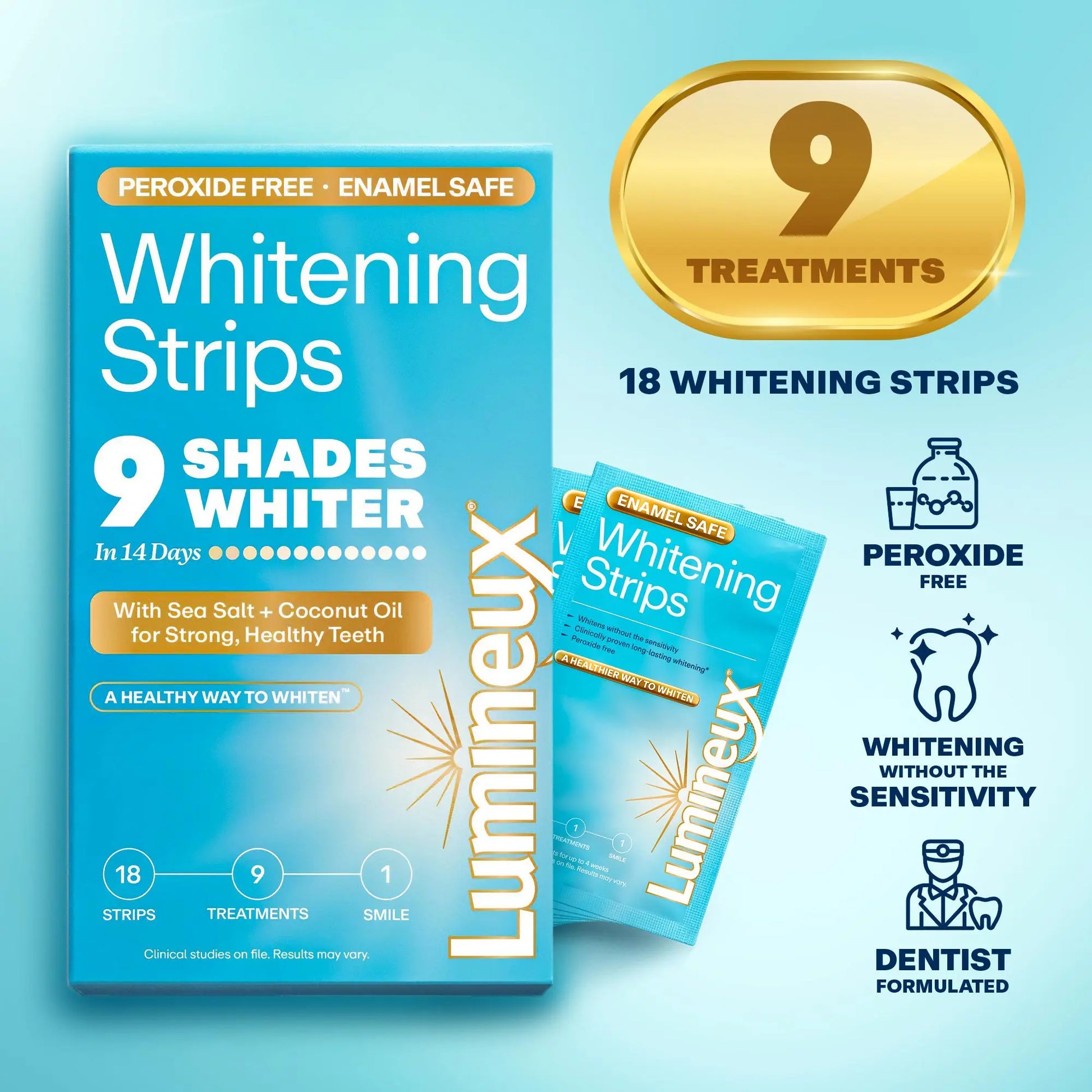 Lumineux Mineral Salt Whitening Strips 9 Treatments or 21 Treatments - Peroxide Free - Enamel Safe for Whiter Teeth - Whitening without the Sensitivity - Dentist Formulated - Sensitivity