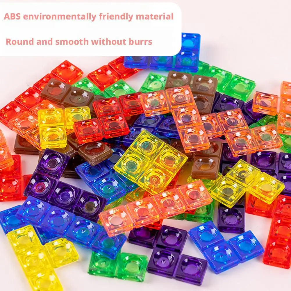 3D Tetris Puzzle Building Blocks Montessori Educational 40PCS Colorful Acrylic Puzzles with Premium Beechwood Frame