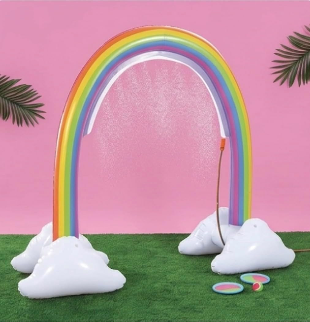 New||Inflatable Rainbow Arch Sprinkler with Cloud Bases, Outdoor Water Toy, 5.5Ft Tall, 6.5Ft Wide, for Ages 3+||