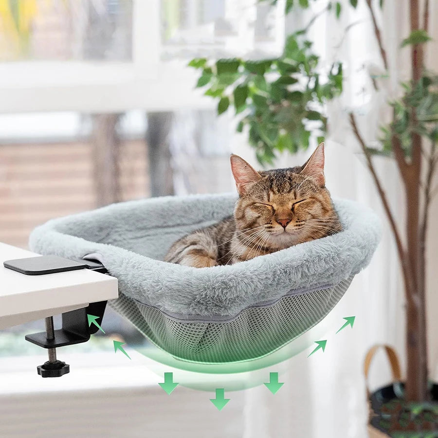 Cat Desk Bed One-Click Folding Sunken Design Space-Saving Semi-Circular Cat Desk Hammock Perch for Home Office Indoor Cats
