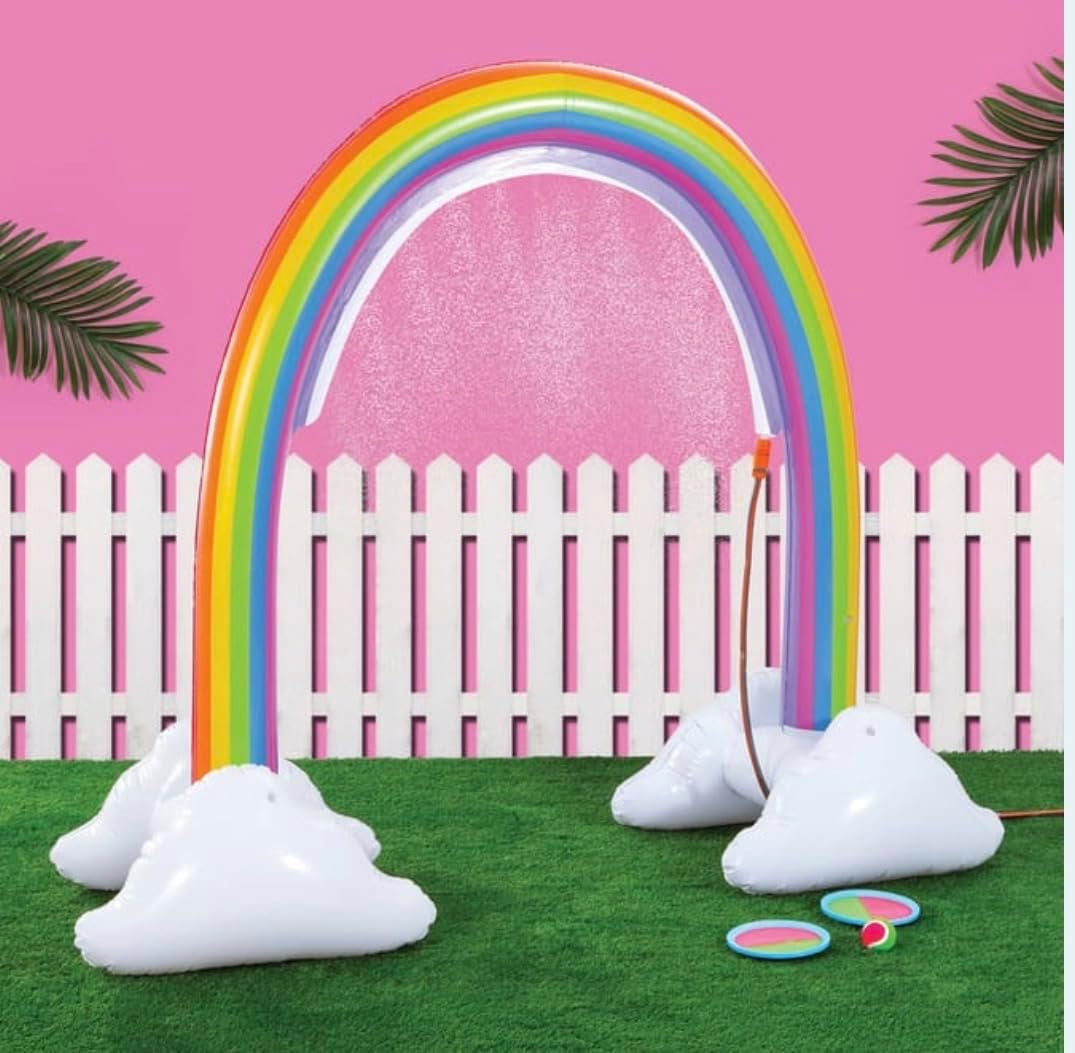 New||Inflatable Rainbow Arch Sprinkler with Cloud Bases, Outdoor Water Toy, 5.5Ft Tall, 6.5Ft Wide, for Ages 3+||