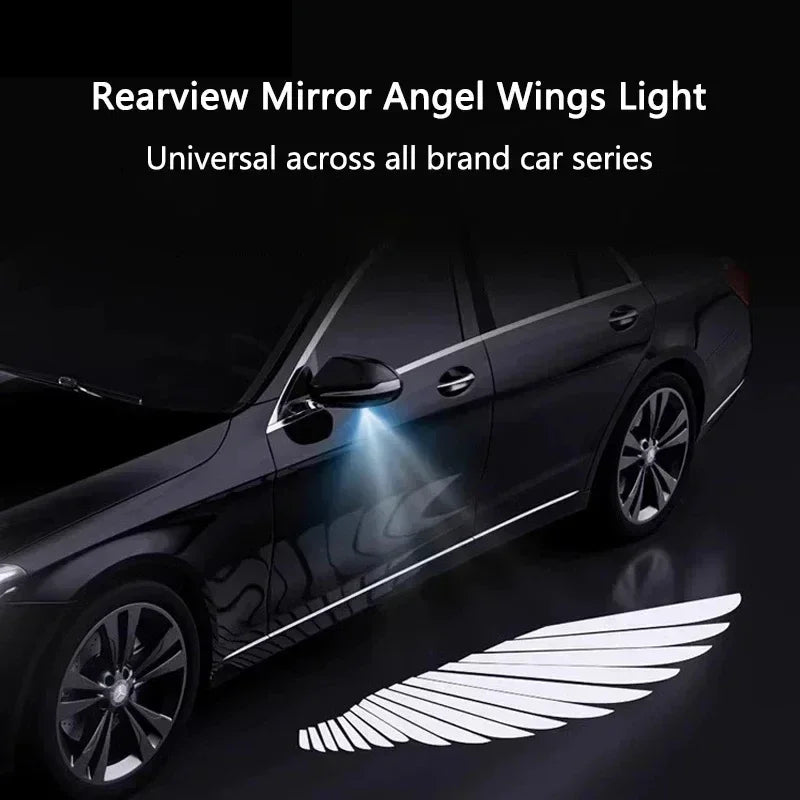1Pair Car Angel Wings Welcome Light Dynamic Rearview Mirror Carpet Light Led Ambient Light Decorative Atmosphere 12V Universal
