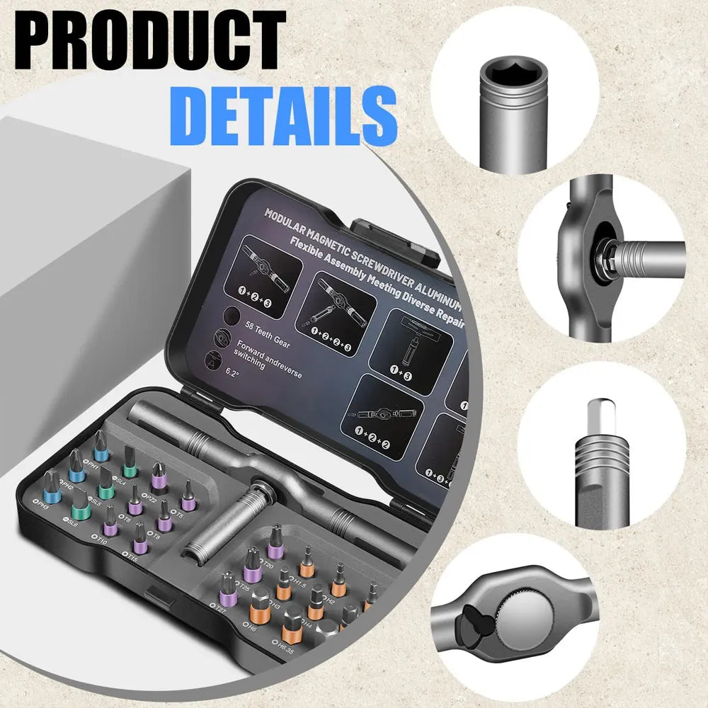 24-In-1 Magnetic Screwdriver Set, DIY Ratchet Mini Screwdriver Set, Detachable Precision Screwdriver Kit