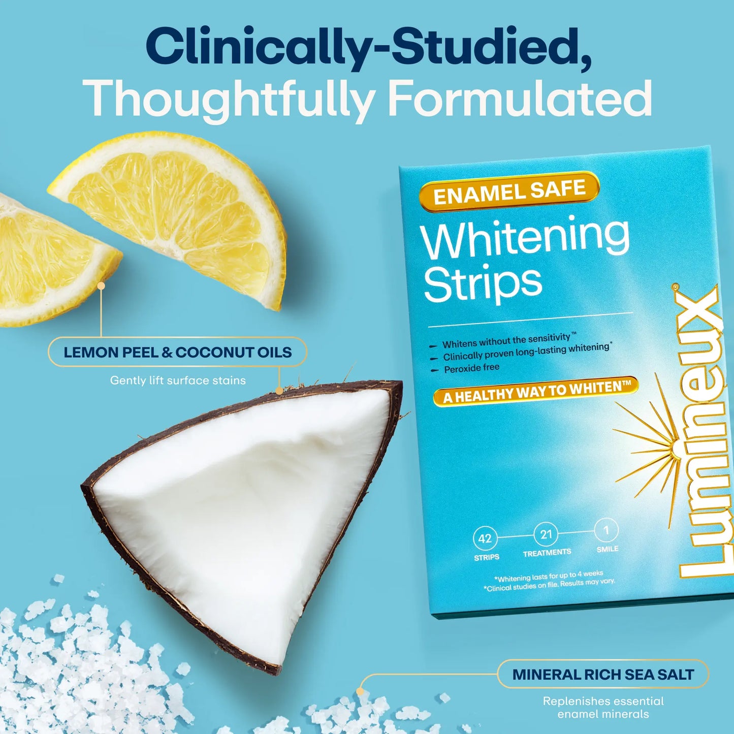 Lumineux Mineral Salt Whitening Strips 9 Treatments or 21 Treatments - Peroxide Free - Enamel Safe for Whiter Teeth - Whitening without the Sensitivity - Dentist Formulated - Sensitivity