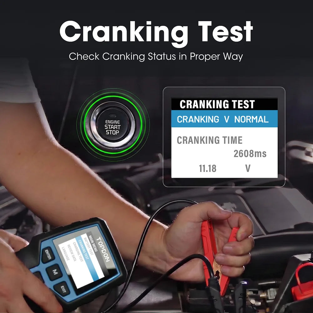 BT200 12V Car Battery Tester Digital Automotive Diagnostic Battery Tester Analyzer Vehicle Cranking Charging Scanner Tool