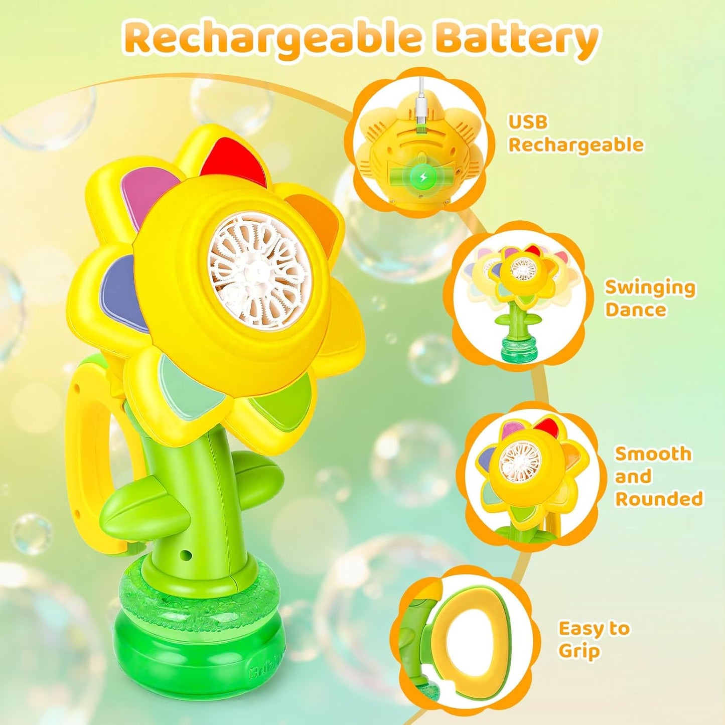 Bubble Machine, Rechargeable Sunflower Dancing Bubble Maker for Kid