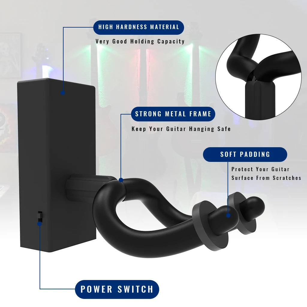 LED Guitar Hanger Wall Mount Bracket Holder 5KG Loading Capacity Acoustic Guitar Strings .010-.050 Inch Guitar Accessory