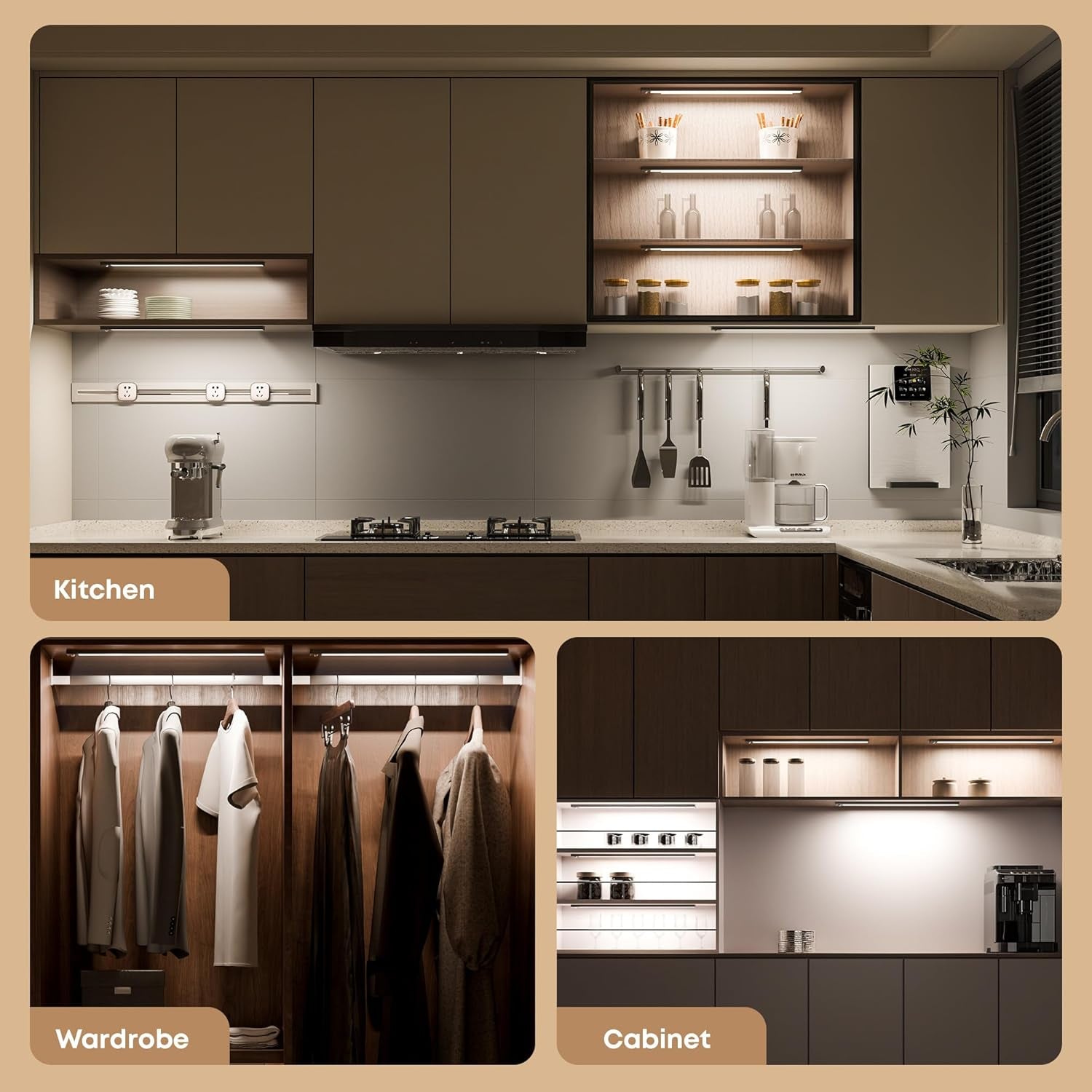 under Cabinet Wardrobe Motion Sensor Lights Dimmable 21Cm 1500Mah