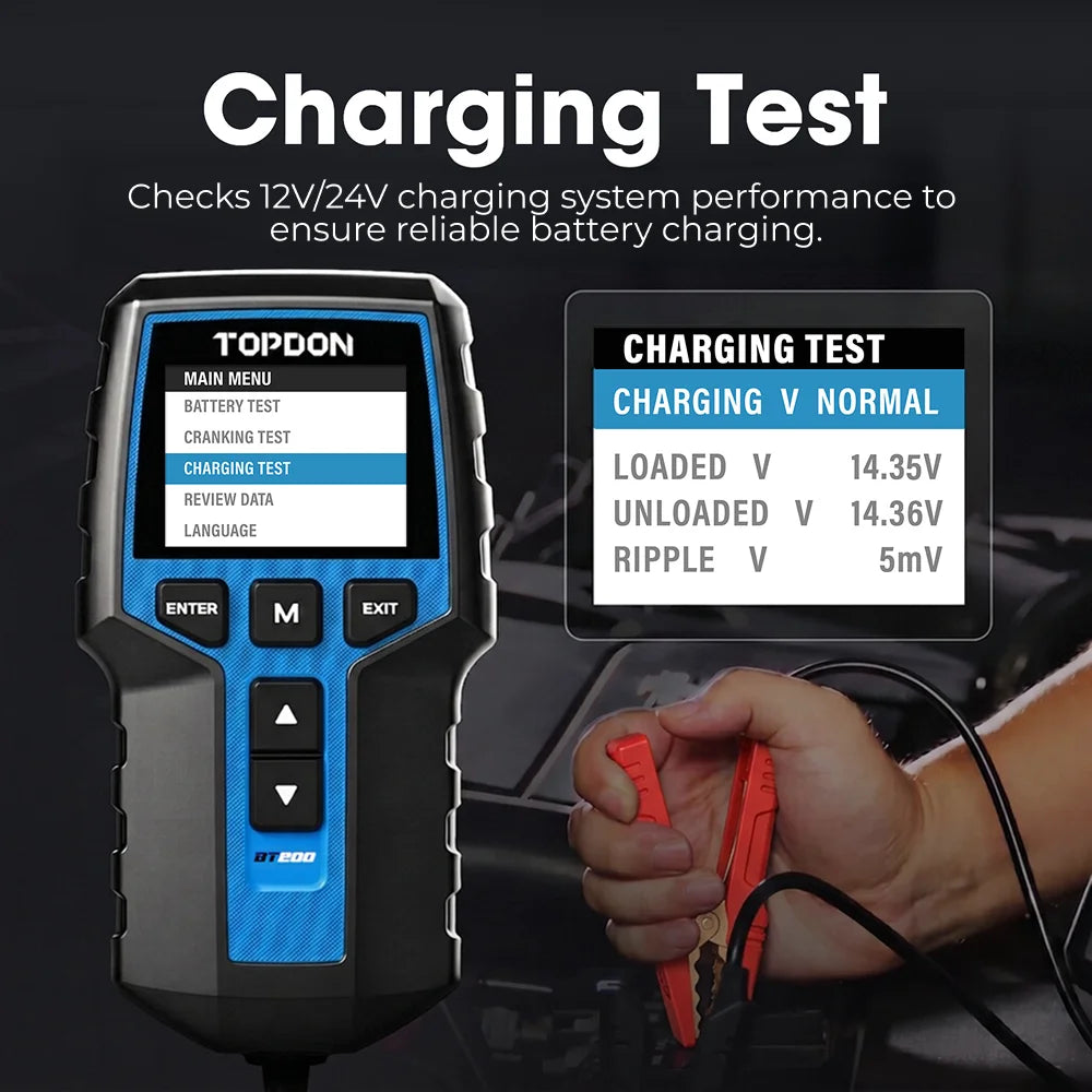 BT200 12V Car Battery Tester Digital Automotive Diagnostic Battery Tester Analyzer Vehicle Cranking Charging Scanner Tool