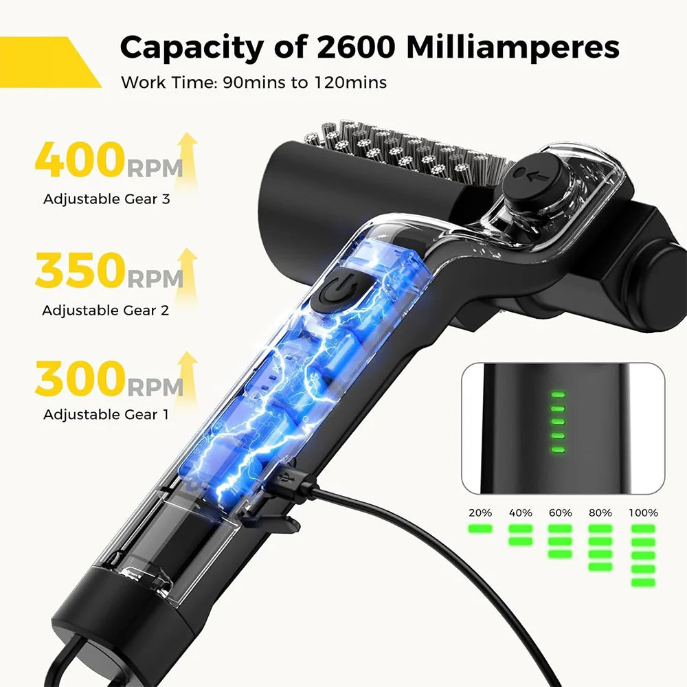 BBQ Grill Brush 3-Speed Settings Electric Grill Brush 3-Speed 2600Mah Cordless Rechargeable Adjustable Angle Gifts for Men Dad
